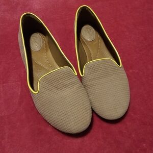 Clarks Tan Flats with Yellow Trim